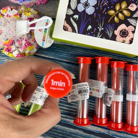 Teacher’s bundle of erasers, pencils, thank you cards, and sand timers - Picture 2 of 8